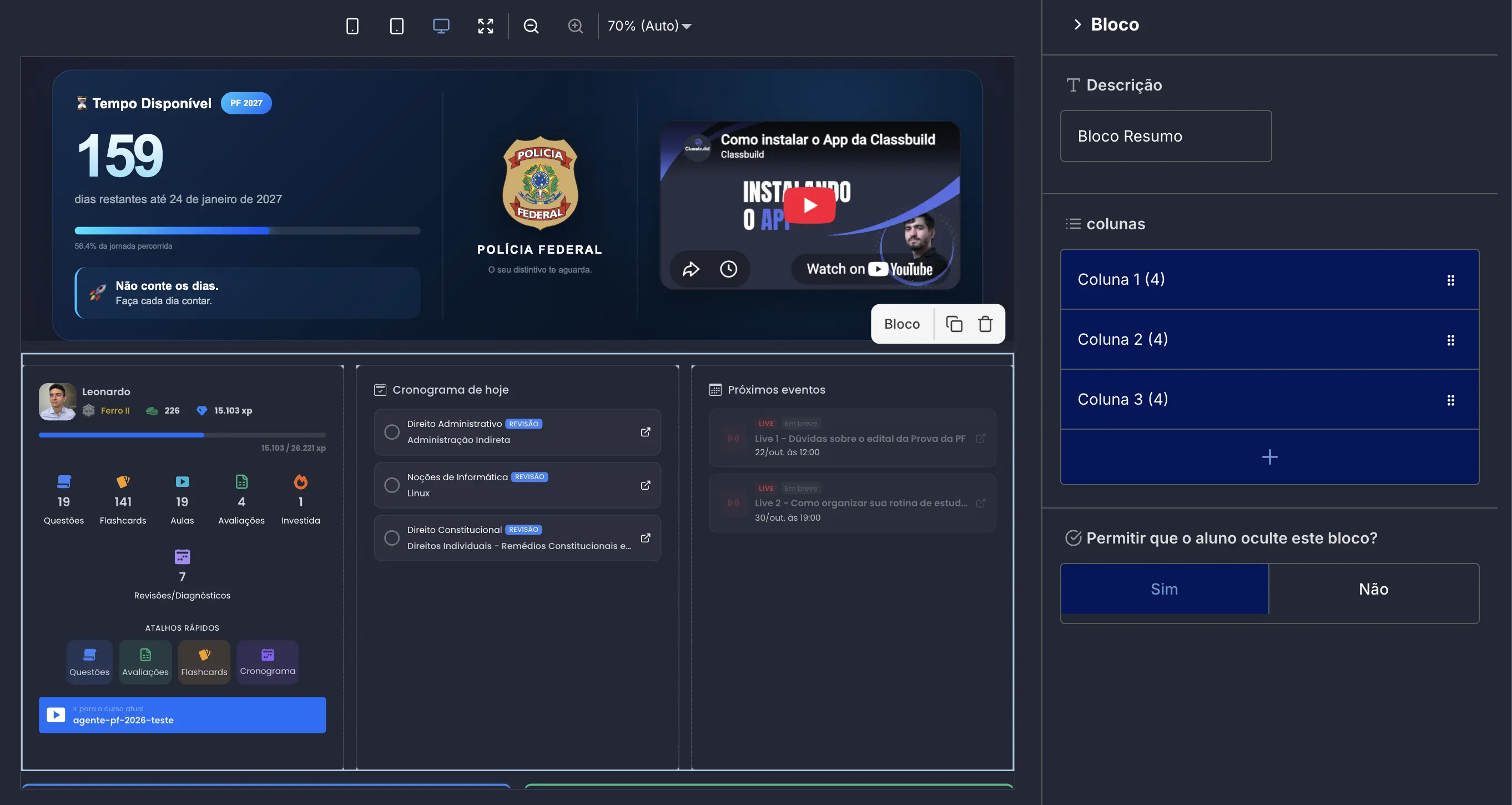 Aplicação incorporada ao Dashboard